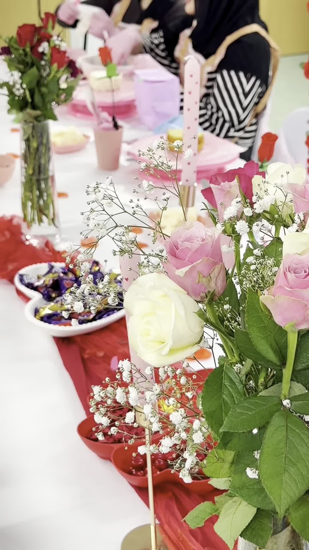 Pink and white rose centerpiece